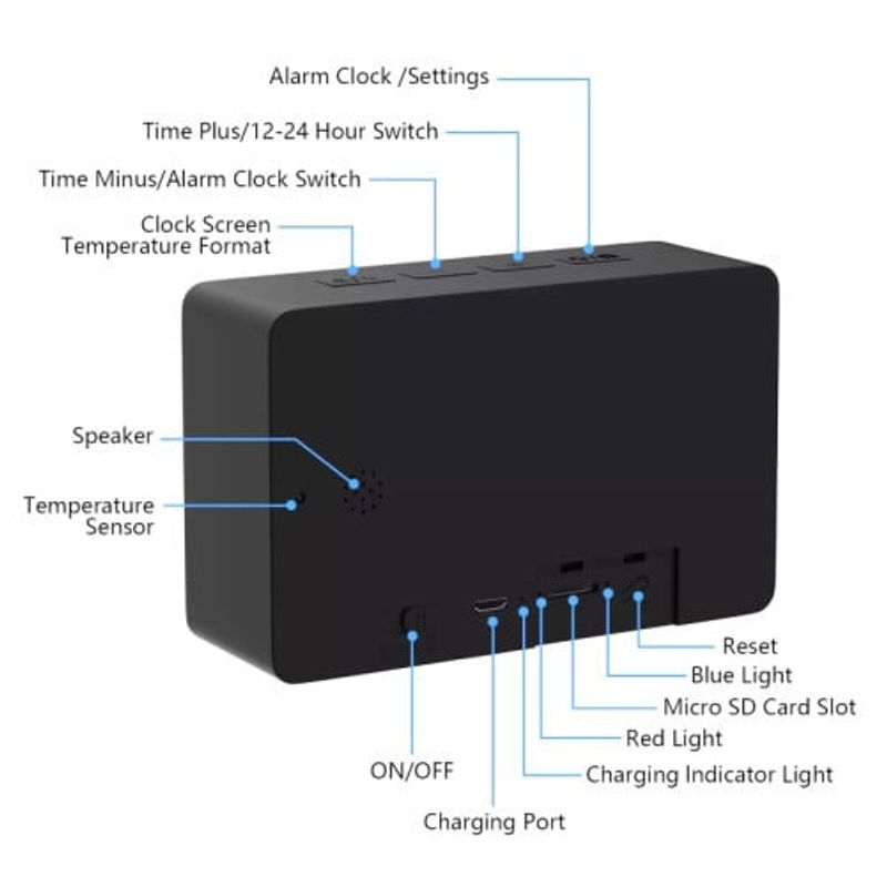 Laptop, Telefoane si Tablete - Wearables si gadgeturi - Gadgeturi - Dispozitive spionaj - Ceas de birou cu Camera Spion iUni IP61, Full HD, Wi-Fi, Night Vision, Termometru interior - Infinity.ro