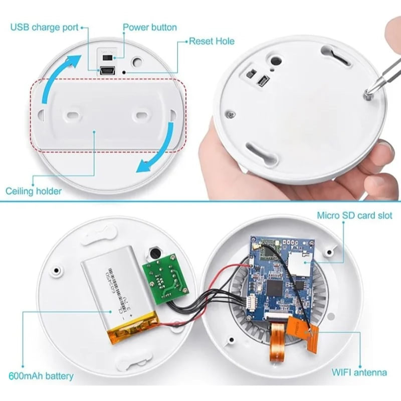 Laptop, Telefoane si Tablete - Wearables si gadgeturi - Gadgeturi - Dispozitive spionaj - Camera Spion Detector de fum iUni D103, 8GB, Wi-Fi, Vizualizare 4K - Infinity.ro