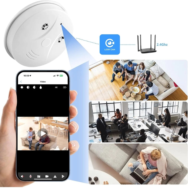 Laptop, Telefoane si Tablete - Wearables si gadgeturi - Gadgeturi - Dispozitive spionaj - Camera Spion Detector de fum iUni D101, Wi-Fi, Vizualizare 4K, Slot Card MicroSD - Infinity.ro