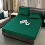 Casa si Gradina - Textile si covoare - Lenjerii de pat - Cearceafuri de pat - Husa pat cu elastic Kotonia Home - Tricot, 100% bumbac, verde brad, 100x200+30 cm - Infinity.ro