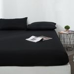 Casa si Gradina - Textile si covoare - Lenjerii de pat - Cearceafuri de pat - Husa pat cu elastic Kotonia Home - Tricot, 100% bumbac, negru, 100x200+30 cm - Infinity.ro