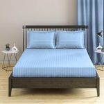 Casa si Gradina - Textile si covoare - Lenjerii de pat - Protectie saltea - Husa de pat cu elastic Kotonia Home Deco, 100% bumbac, Damasc Saten, dimensiune dungi 1 cm, Bleu Ciel, 180x200+25 cm - Infinity.ro