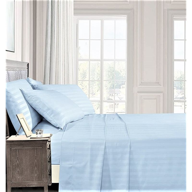Casa si Gradina - Textile si covoare - Lenjerii de pat - Protectie saltea - Husa de pat cu elastic Kotonia Home Deco, 100% bumbac, Damasc Saten, dimensiune dungi 1 cm, Bleu Ciel, 100x200+20 cm - Infinity.ro