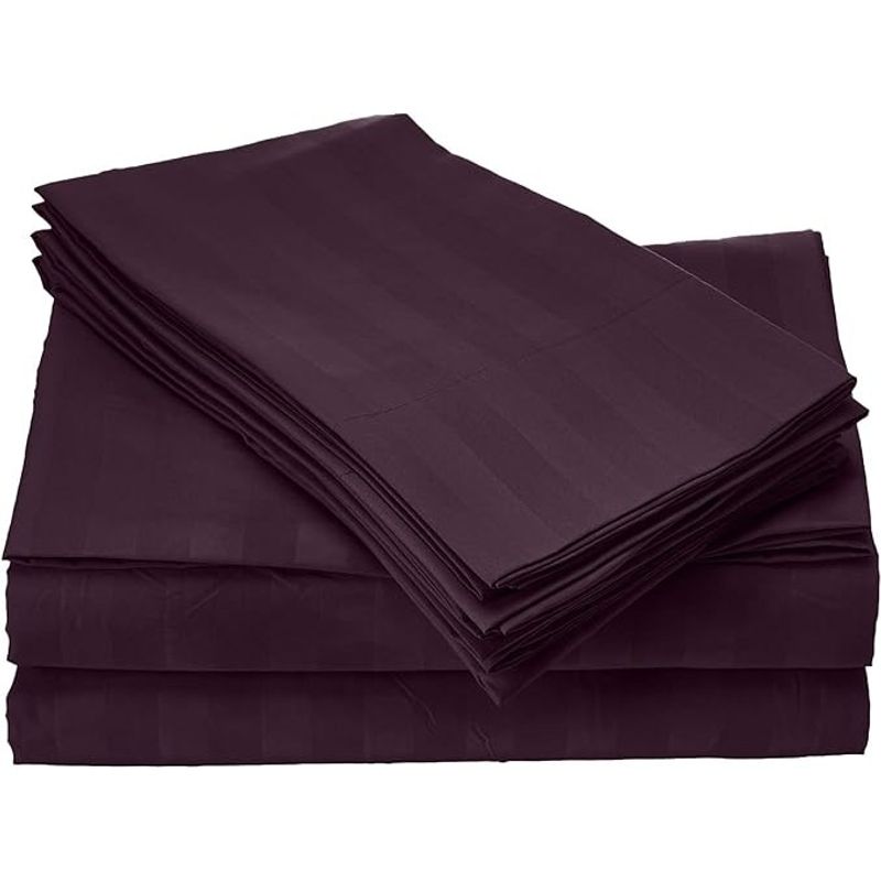 Casa si Gradina - Textile si covoare - Lenjerii de pat - Cearceafuri de pat - Cearceaf de pat Kotonia Home Deco, 100% bumbac, Damasc Saten, dimensiune dungi 1 cm, Violet, 220x240 cm - Infinity.ro