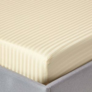 Husa de pat cu elastic Kotonia Home Deco, 100% bumbac, Damasc Saten, dimensiune dungi 1 cm, Vanilla, 160x200+20 cm