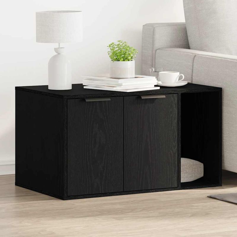 Petshop - Ingrijire si Igiena - Litiere si accesorii - Litiere acoperite - Litiera pentru pisici, imprejmuire, stejar negru, 80x50x45 cm, lemn stratificat - Infinity.ro