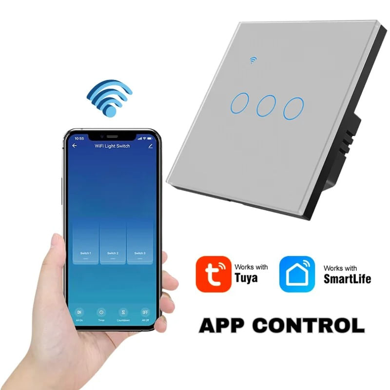 Casa si Gradina - Electrice - Distributie electrica si comanda - Intrerupatoare - Intrerupator smart touch, WiFi, Sticla securizata, iUni 3G, 10A, Control vocal, Smart Life / Tuya, LED, Silver - Infinity.ro