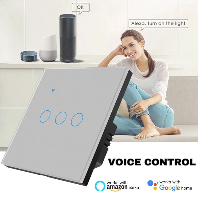 Casa si Gradina - Electrice - Distributie electrica si comanda - Intrerupatoare - Intrerupator smart touch, WiFi, Sticla securizata, iUni 3G, 10A, Control vocal, Smart Life / Tuya, LED, Silver - Infinity.ro