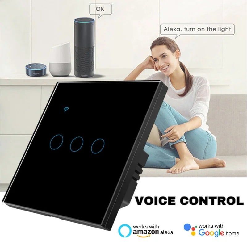 Casa si Gradina - Electrice - Distributie electrica si comanda - Intrerupatoare - Intrerupator smart touch, WiFi, Sticla securizata, iUni 3G, 10A, Control vocal, Smart Life / Tuya, LED, Black - Infinity.ro