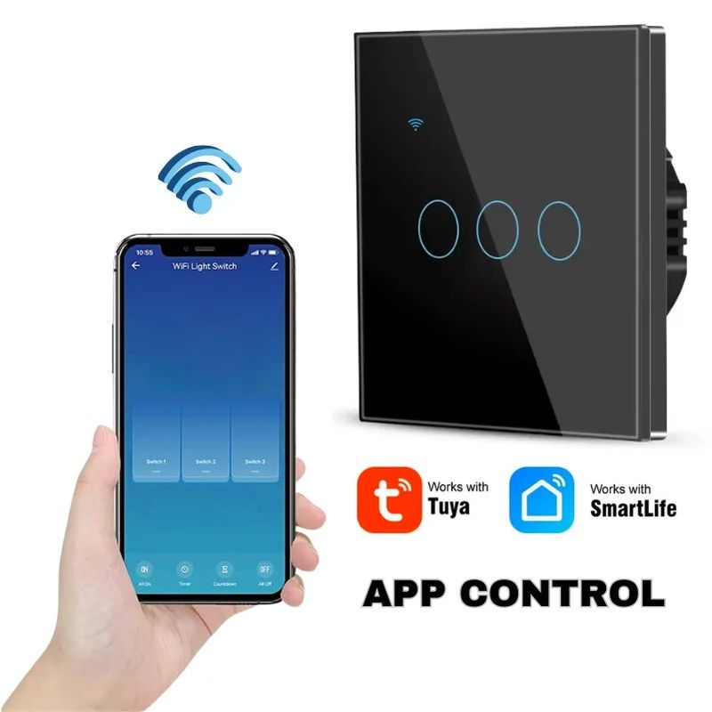Casa si Gradina - Electrice - Distributie electrica si comanda - Intrerupatoare - Intrerupator smart touch, WiFi, Sticla securizata, iUni 3G, 10A, Control vocal, Smart Life / Tuya, LED, Black - Infinity.ro