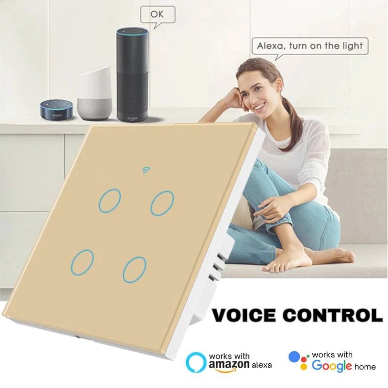 Casa si Gradina - Electrice - Distributie electrica si comanda - Intrerupatoare - Intrerupator smart touch, WiFi, Sticla securizata, iUni 4G, 10A, Control vocal, Smart Life / Tuya, LED, Gold - Infinity.ro