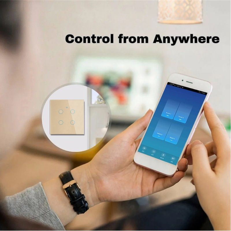 Casa si Gradina - Electrice - Distributie electrica si comanda - Intrerupatoare - Intrerupator smart touch, WiFi, Sticla securizata, iUni 4G, 10A, Control vocal, Smart Life / Tuya, LED, Gold - Infinity.ro