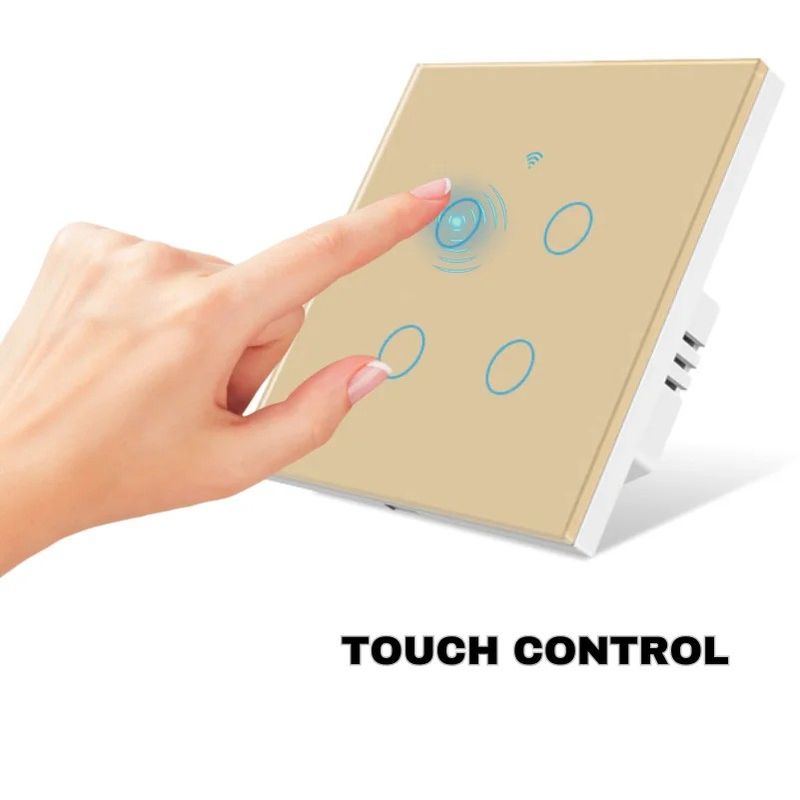 Casa si Gradina - Electrice - Distributie electrica si comanda - Intrerupatoare - Intrerupator smart touch, WiFi, Sticla securizata, iUni 4G, 10A, Control vocal, Smart Life / Tuya, LED, Gold - Infinity.ro