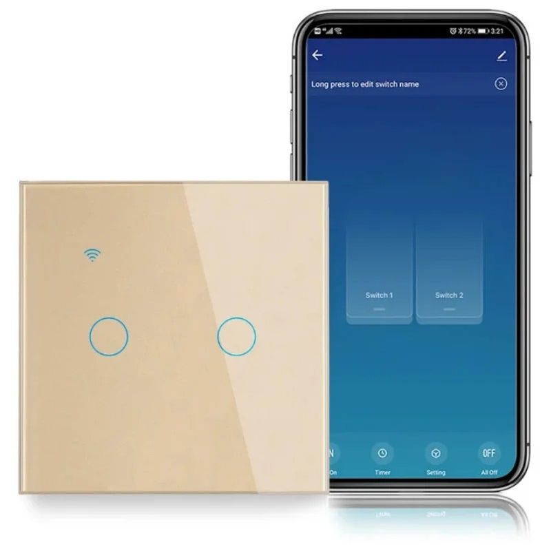 Casa si Gradina - Electrice - Distributie electrica si comanda - Intrerupatoare - Intrerupator smart touch, WiFi, Sticla securizata, iUni 2G, 10A, Control vocal, Smart Life / Tuya, LED, Gold - Infinity.ro