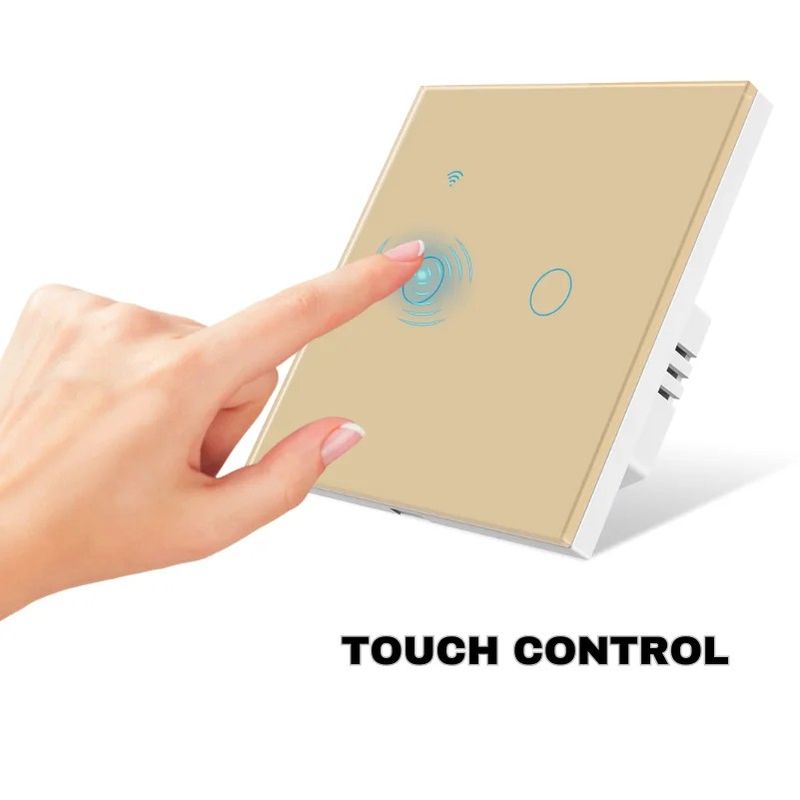 Casa si Gradina - Electrice - Distributie electrica si comanda - Intrerupatoare - Intrerupator smart touch, WiFi, Sticla securizata, iUni 2G, 10A, Control vocal, Smart Life / Tuya, LED, Gold - Infinity.ro