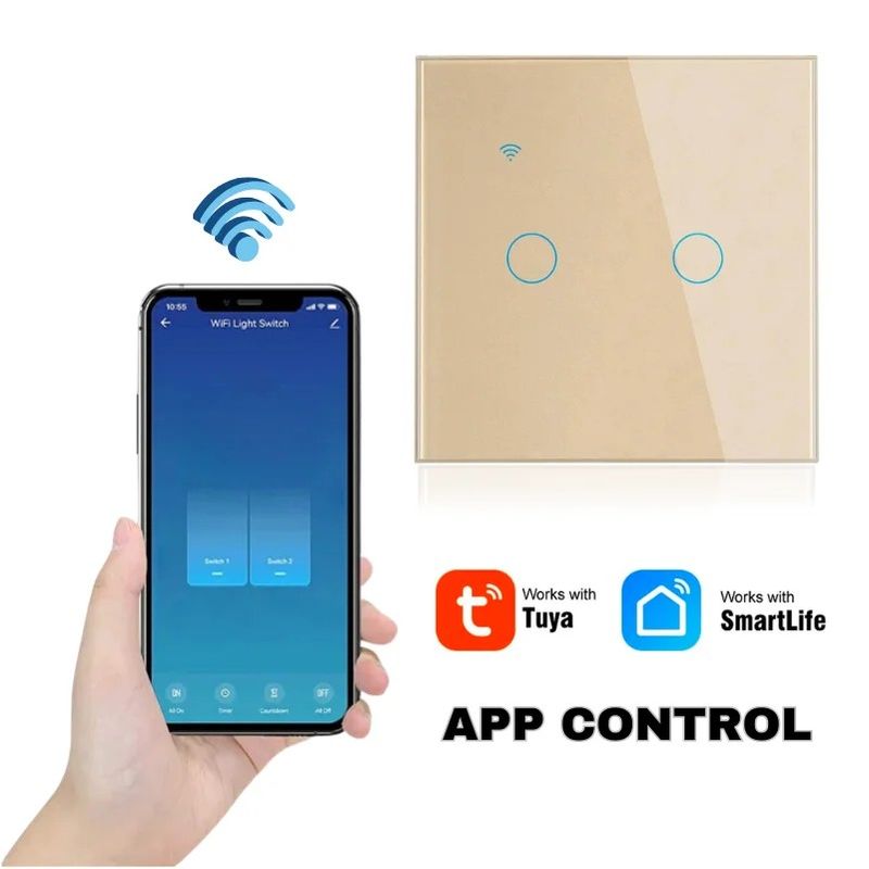 Casa si Gradina - Electrice - Distributie electrica si comanda - Intrerupatoare - Intrerupator smart touch, WiFi, Sticla securizata, iUni 2G, 10A, Control vocal, Smart Life / Tuya, LED, Gold - Infinity.ro
