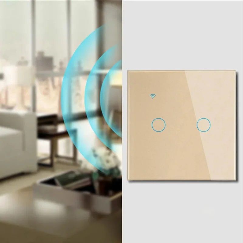 Casa si Gradina - Electrice - Distributie electrica si comanda - Intrerupatoare - Intrerupator smart touch, WiFi, Sticla securizata, iUni 2G, 10A, Control vocal, Smart Life / Tuya, LED, Gold - Infinity.ro