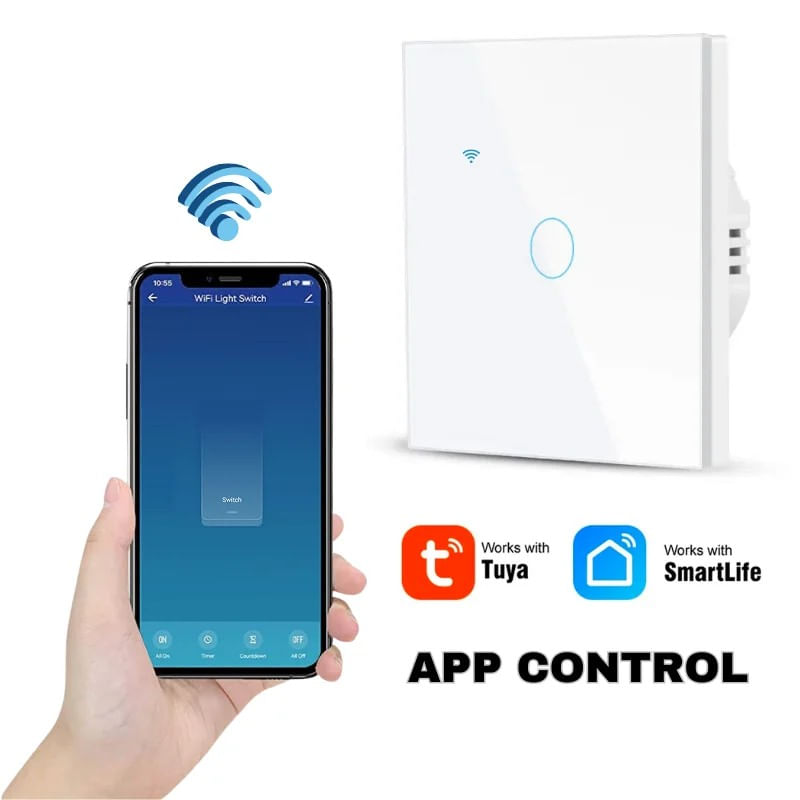 Casa si Gradina - Electrice - Distributie electrica si comanda - Intrerupatoare - Intrerupator smart touch, WiFi, Sticla securizata, iUni 1G, 10A, Control vocal, Smart Life / Tuya, LED, White - Infinity.ro