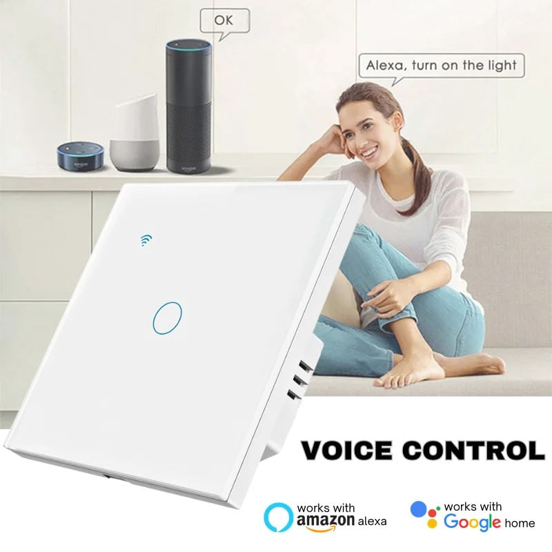 Casa si Gradina - Electrice - Distributie electrica si comanda - Intrerupatoare - Intrerupator smart touch, WiFi, Sticla securizata, iUni 1G, 10A, Control vocal, Smart Life / Tuya, LED, White - Infinity.ro