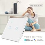 Casa si Gradina - Electrice - Distributie electrica si comanda - Intrerupatoare - Intrerupator smart touch iUni 2F, Wi-Fi, Sticla securizata, LED, White - Infinity.ro