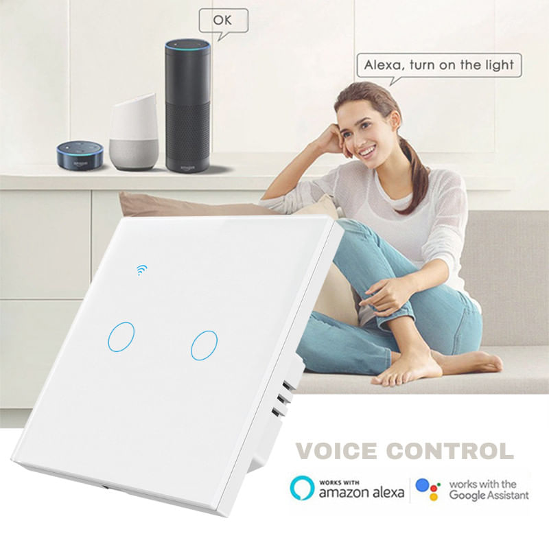 Casa si Gradina - Electrice - Distributie electrica si comanda - Intrerupatoare - Intrerupator smart touch iUni 2F, Wi-Fi, Sticla securizata, LED, White - Infinity.ro