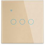 Casa si Gradina - Electrice - Distributie electrica si comanda - Intrerupatoare - Intrerupator smart touch iUni 3F, Wi-Fi, Sticla securizata, LED, Gold - Infinity.ro