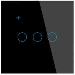 Casa si Gradina - Electrice - Distributie electrica si comanda - Intrerupatoare - Intrerupator smart touch iUni 3F, Wi-Fi, Sticla securizata, LED, Black - Infinity.ro