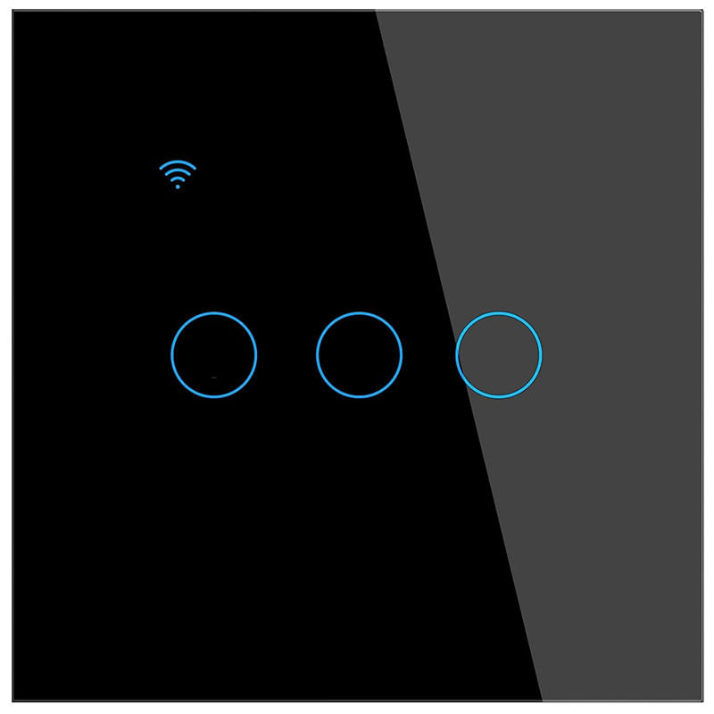 Casa si Gradina - Electrice - Distributie electrica si comanda - Intrerupatoare - Intrerupator smart touch iUni 3F, Wi-Fi, Sticla securizata, LED, Black - Infinity.ro