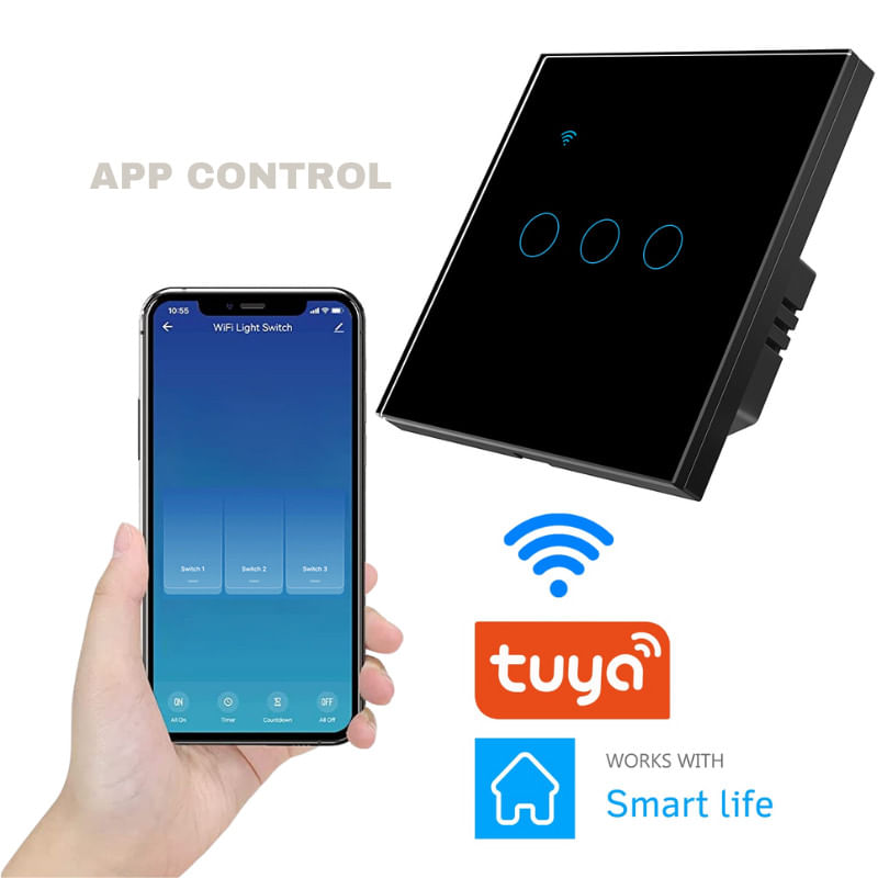 Casa si Gradina - Electrice - Distributie electrica si comanda - Intrerupatoare - Intrerupator smart touch iUni 3F, Wi-Fi, Sticla securizata, LED, Black - Infinity.ro
