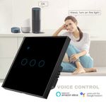 Casa si Gradina - Electrice - Distributie electrica si comanda - Intrerupatoare - Intrerupator smart touch iUni 3F, Wi-Fi, Sticla securizata, LED, Black - Infinity.ro