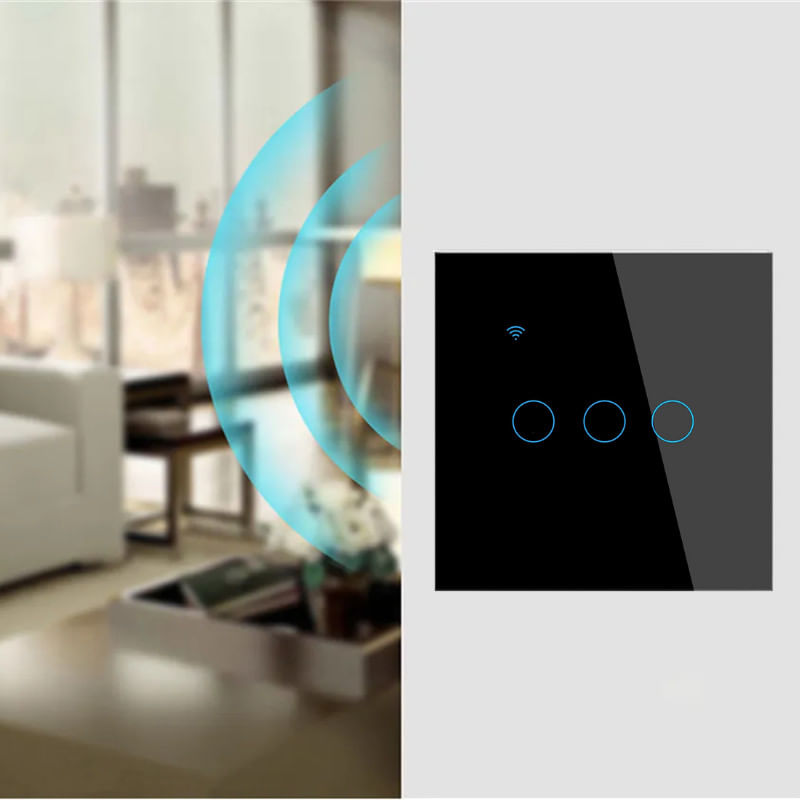 Casa si Gradina - Electrice - Distributie electrica si comanda - Intrerupatoare - Intrerupator smart touch iUni 3F, Wi-Fi, Sticla securizata, LED, Black - Infinity.ro