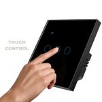 Casa si Gradina - Electrice - Distributie electrica si comanda - Intrerupatoare - Intrerupator smart touch iUni 3F, Wi-Fi, Sticla securizata, LED, Black - Infinity.ro