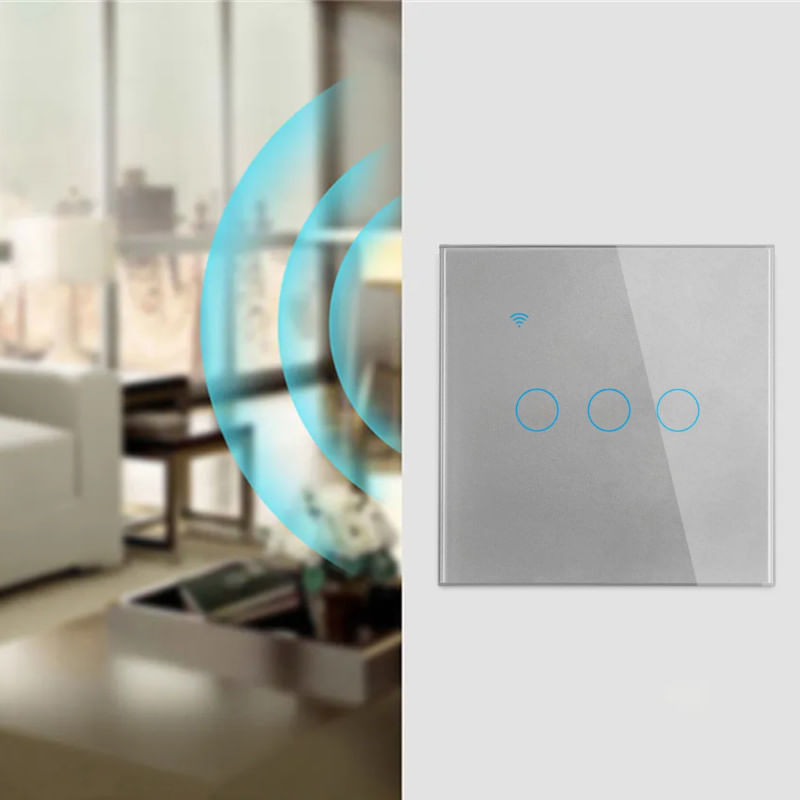 Casa si Gradina - Electrice - Distributie electrica si comanda - Intrerupatoare - Intrerupator smart touch iUni 3F, Wi-Fi, Sticla securizata, LED, Silver - Infinity.ro