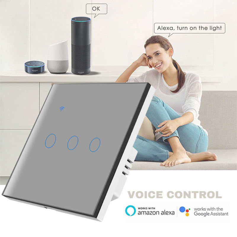 Casa si Gradina - Electrice - Distributie electrica si comanda - Intrerupatoare - Intrerupator smart touch iUni 3F, Wi-Fi, Sticla securizata, LED, Silver - Infinity.ro