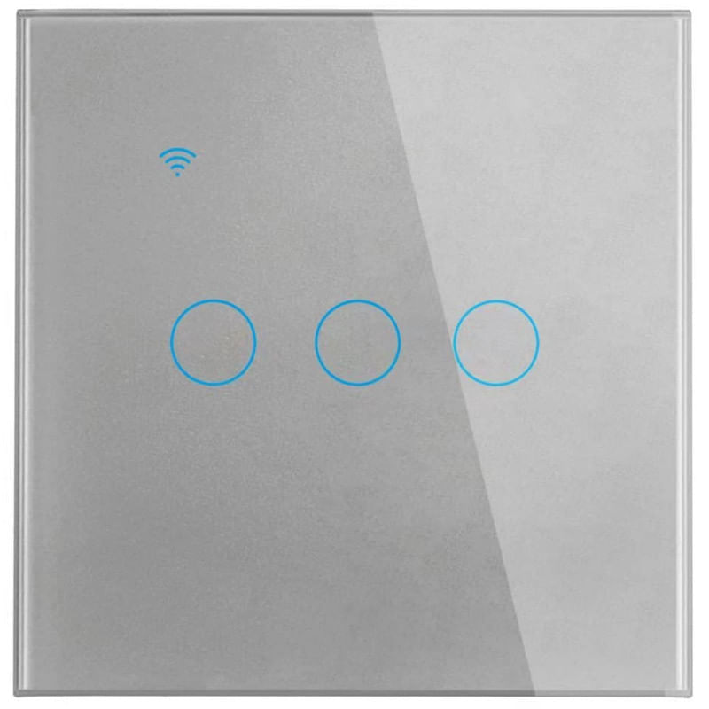 Casa si Gradina - Electrice - Distributie electrica si comanda - Intrerupatoare - Intrerupator smart touch iUni 3F, Wi-Fi, Sticla securizata, LED, Silver - Infinity.ro