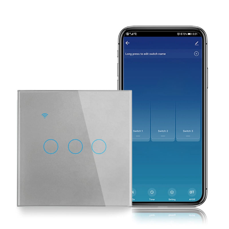 Casa si Gradina - Electrice - Distributie electrica si comanda - Intrerupatoare - Intrerupator smart touch iUni 3F, Wi-Fi, Sticla securizata, LED, Silver - Infinity.ro