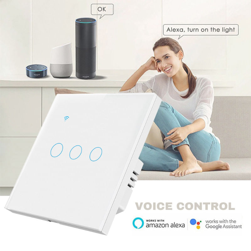 Casa si Gradina - Electrice - Distributie electrica si comanda - Intrerupatoare - Intrerupator smart touch iUni 3F, Wireless, Sticla securizata, LED - Infinity.ro