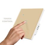Casa si Gradina - Electrice - Distributie electrica si comanda - Intrerupatoare - Intrerupator smart touch cap scara/cruce iUni 1F, Wi-Fi, Sticla securizata, LED, Gold - Infinity.ro