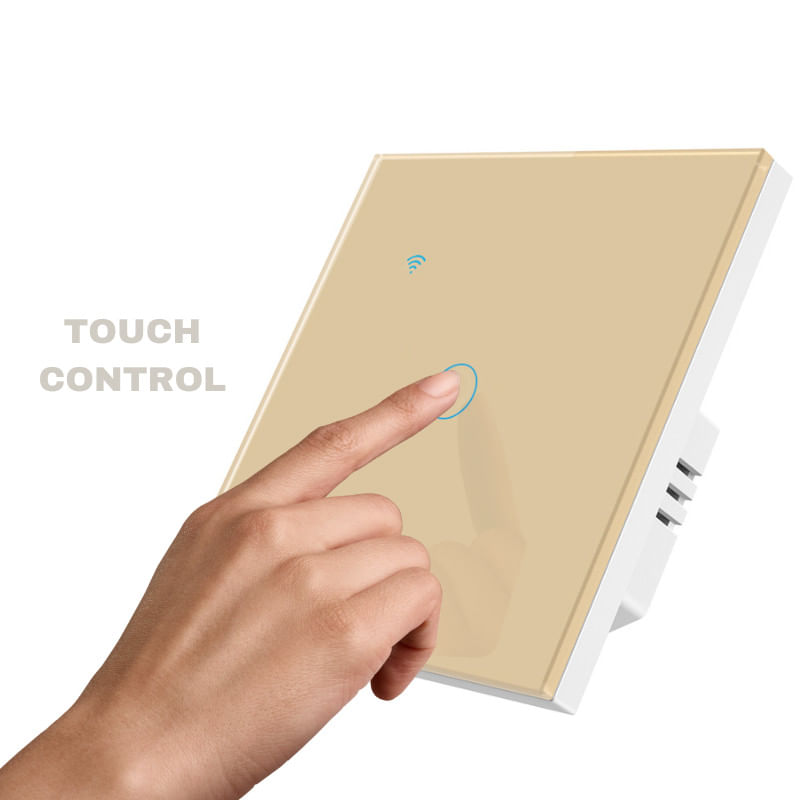 Casa si Gradina - Electrice - Distributie electrica si comanda - Intrerupatoare - Intrerupator smart touch cap scara/cruce iUni 1F, Wi-Fi, Sticla securizata, LED, Gold - Infinity.ro