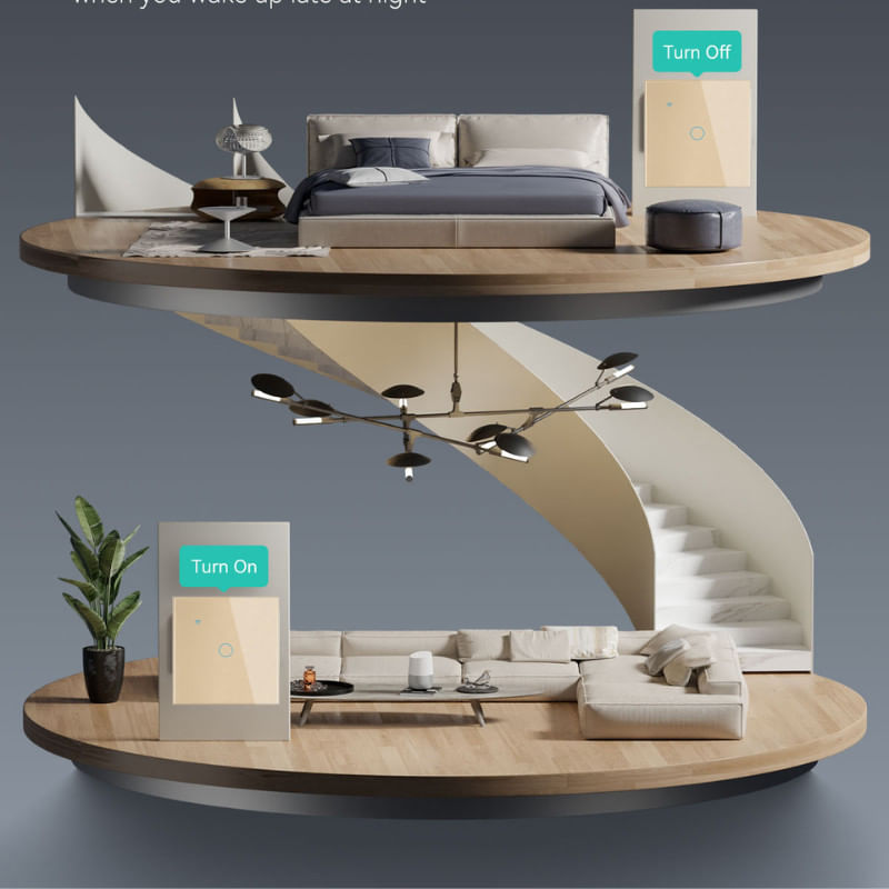 Casa si Gradina - Electrice - Distributie electrica si comanda - Intrerupatoare - Intrerupator smart touch cap scara/cruce iUni 1F, Wi-Fi, Sticla securizata, LED, Gold - Infinity.ro