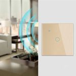 Casa si Gradina - Electrice - Distributie electrica si comanda - Intrerupatoare - Intrerupator smart touch cap scara/cruce iUni 1F, Wi-Fi, Sticla securizata, LED, Gold - Infinity.ro