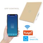 Casa si Gradina - Electrice - Distributie electrica si comanda - Intrerupatoare - Intrerupator smart touch cap scara/cruce iUni 1F, Wi-Fi, Sticla securizata, LED, Gold - Infinity.ro