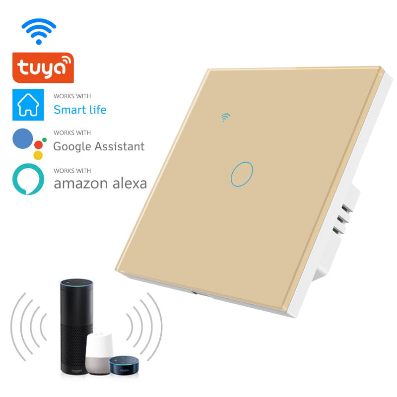 Casa si Gradina - Electrice - Distributie electrica si comanda - Intrerupatoare - Intrerupator smart touch cap scara/cruce iUni 1F, Wi-Fi, Sticla securizata, LED, Gold - Infinity.ro