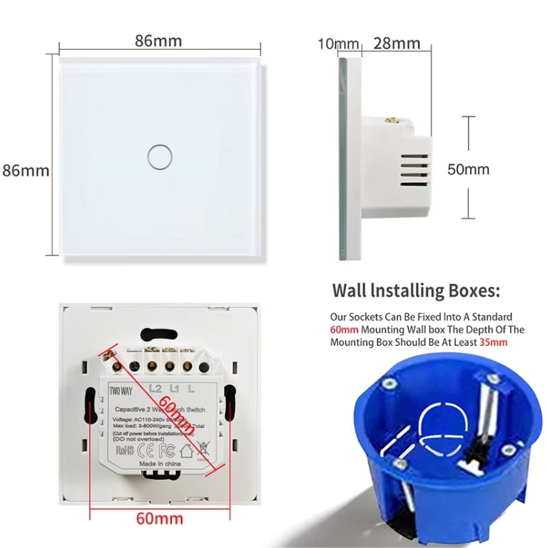 Casa si Gradina - Electrice - Distributie electrica si comanda - Intrerupatoare - Intrerupator touch cap scara, cap cruce iUni 1F, Sticla securizata, LED, Alb - Infinity.ro