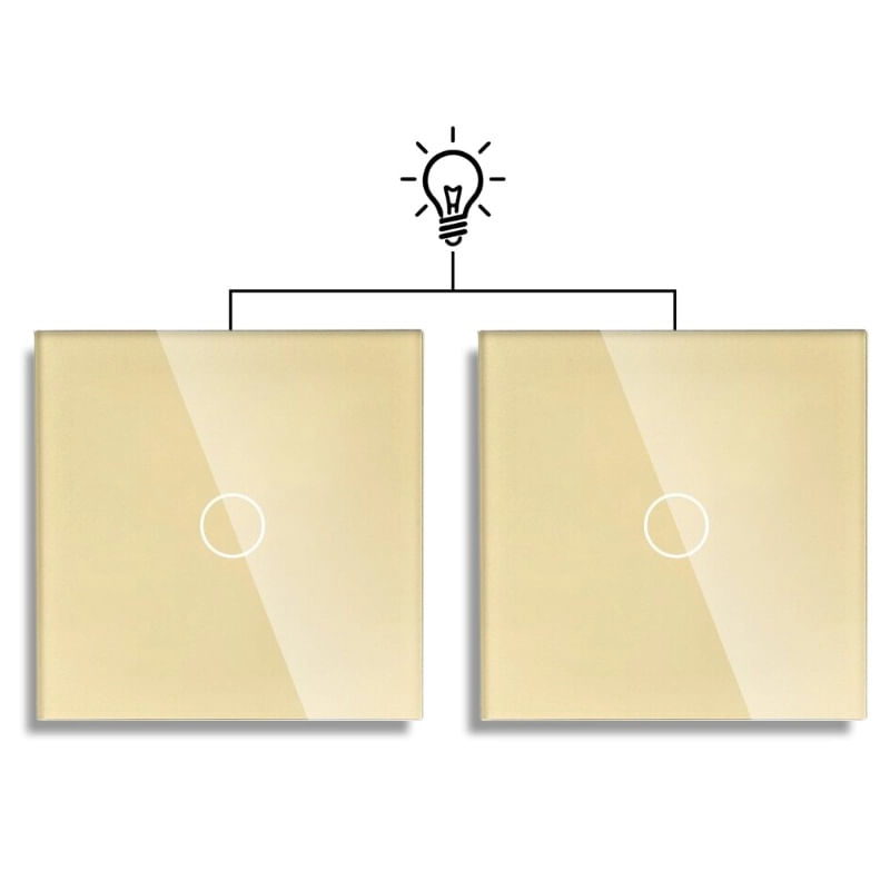 Casa si Gradina - Electrice - Distributie electrica si comanda - Intrerupatoare - Intrerupator touch cap scara, cap cruce iUni 1F, Sticla securizata, LED, Auriu - Infinity.ro