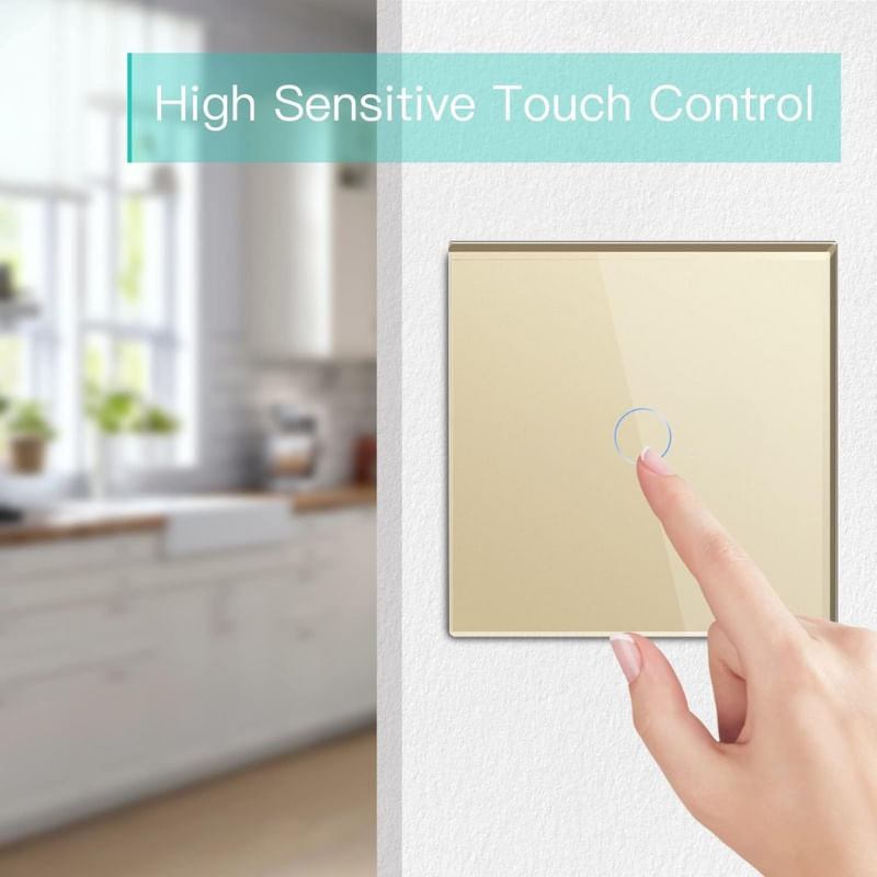 Casa si Gradina - Electrice - Distributie electrica si comanda - Intrerupatoare - Intrerupator touch cap scara, cap cruce iUni 1F, Sticla securizata, LED, Auriu - Infinity.ro