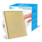 Casa si Gradina - Electrice - Distributie electrica si comanda - Intrerupatoare - Intrerupator touch cap scara, cap cruce iUni 1F, Sticla securizata, LED, Auriu - Infinity.ro