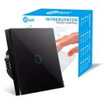 Casa si Gradina - Electrice - Distributie electrica si comanda - Intrerupatoare - Intrerupator touch cap scara, cap cruce iUni 1F, Sticla securizata, LED, Negru - Infinity.ro