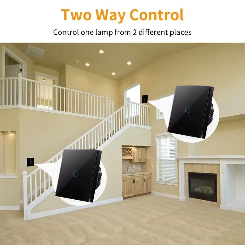 Casa si Gradina - Electrice - Distributie electrica si comanda - Intrerupatoare - Intrerupator touch cap scara, cap cruce iUni 1F, Sticla securizata, LED, Negru - Infinity.ro