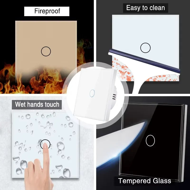 Casa si Gradina - Electrice - Distributie electrica si comanda - Intrerupatoare - Intrerupator touch cap scara, cap cruce iUni 1F, Sticla securizata, LED, Negru - Infinity.ro